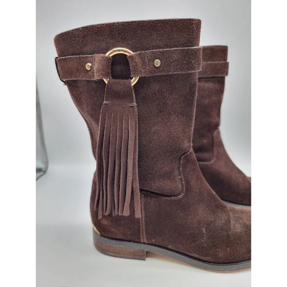 Michael Kors Women's Rhea Fringe Suede Boot Bootie Winter Boots Brown Size 6.5 - Picture 4 of 10